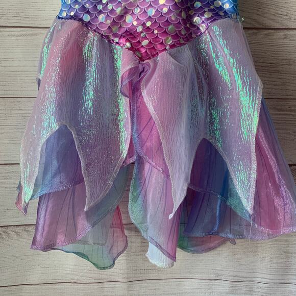 Girls Iridescent Mermaid Dress Costume Outfit Shimmery Polka Dots Layer Skirt - Picture 6 of 15